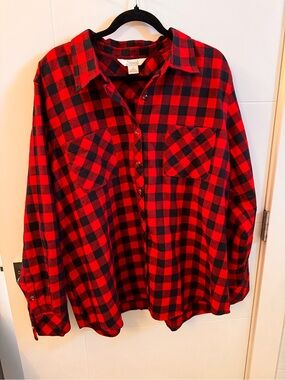 Natural Reflections Red Black Buffalo Plaid Flannel Button Down Shirt Size 1X
